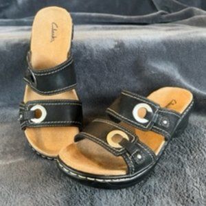 Clarks Leather Black Open Toe Slide Sandal Women's 8.5 M